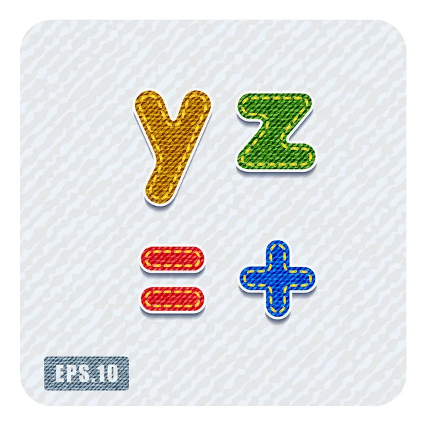 Colorful denim lowercase letters z, y — Stock Vector