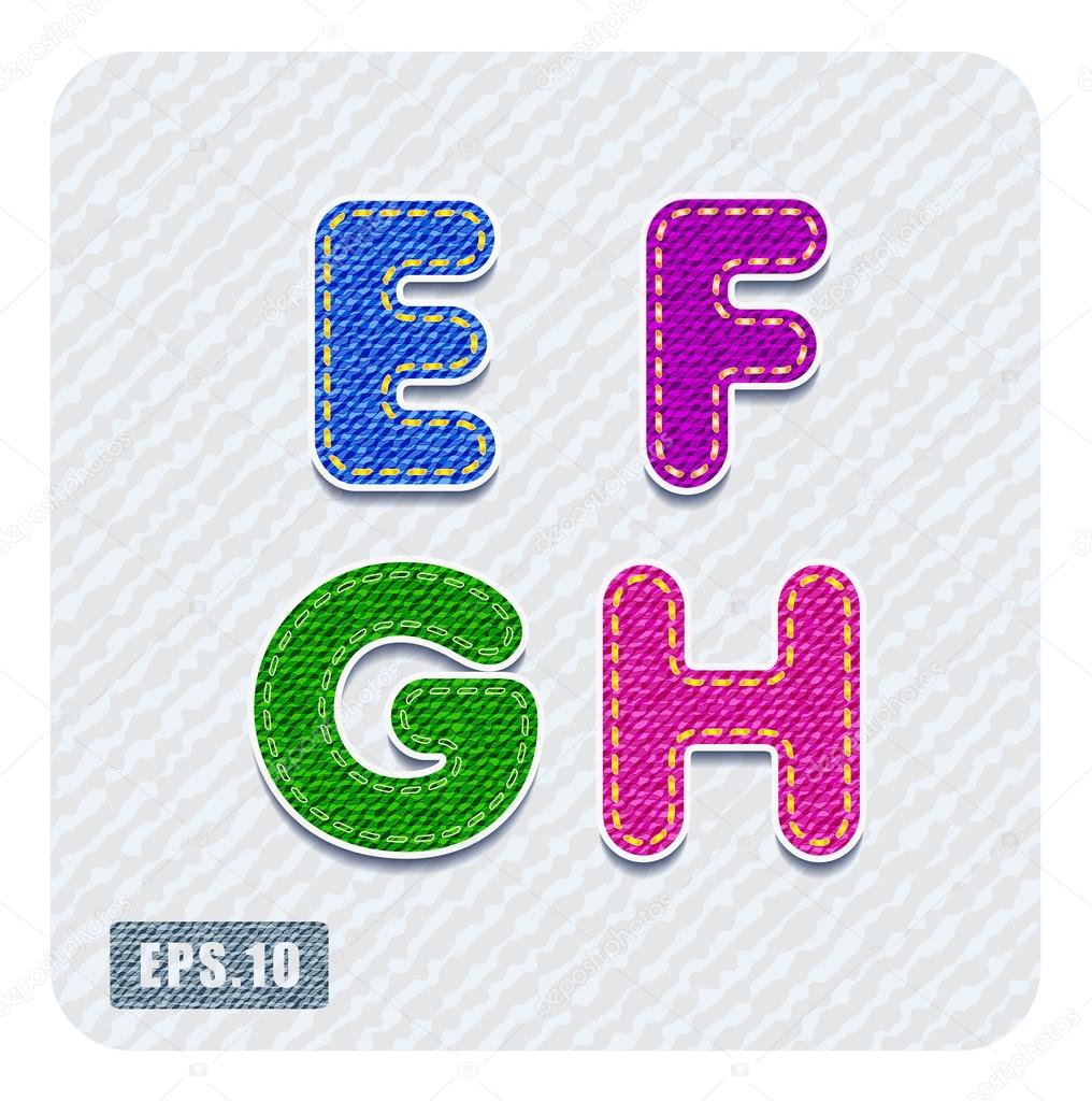 Denim letters E, F, G, H