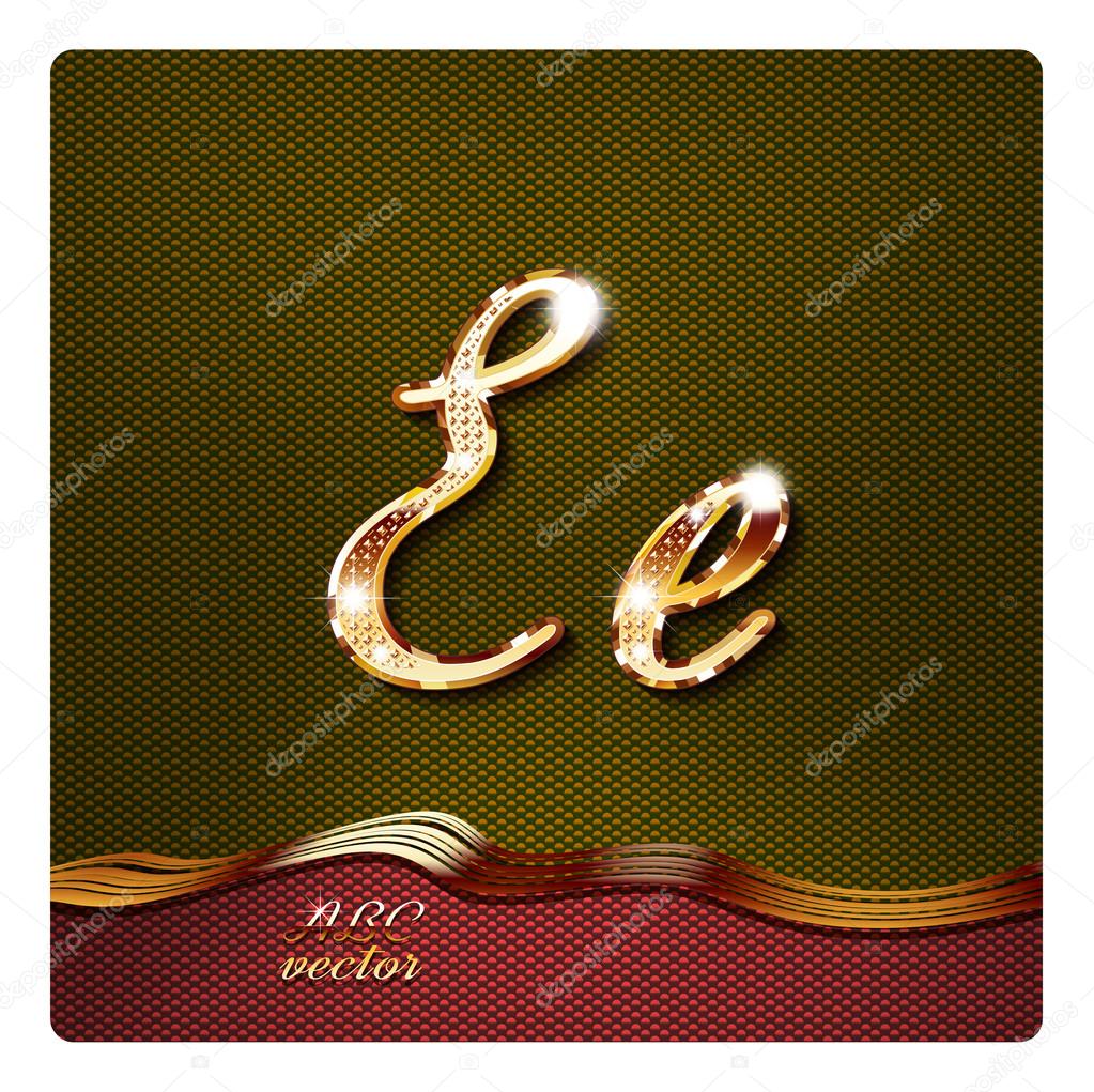 Gold cursive letters E