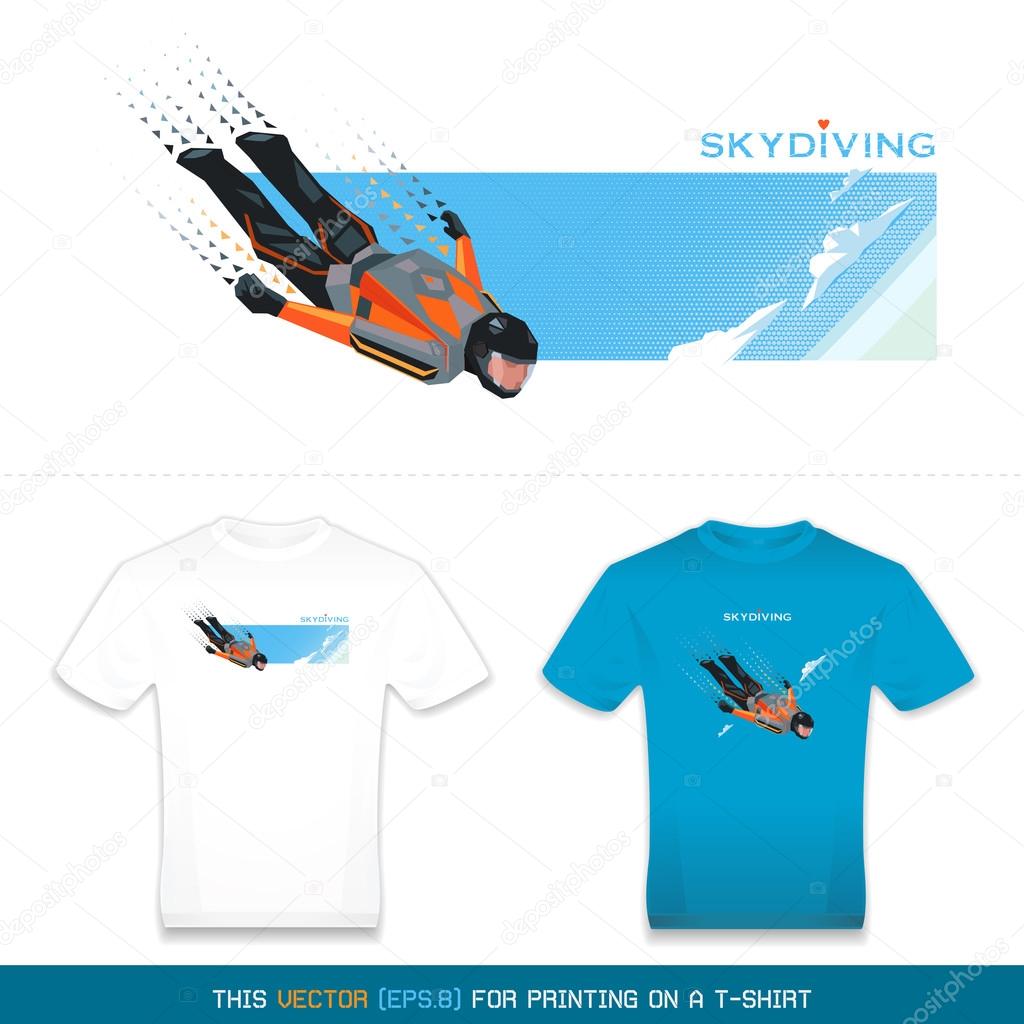 Skydiver in flight on a t-shirt