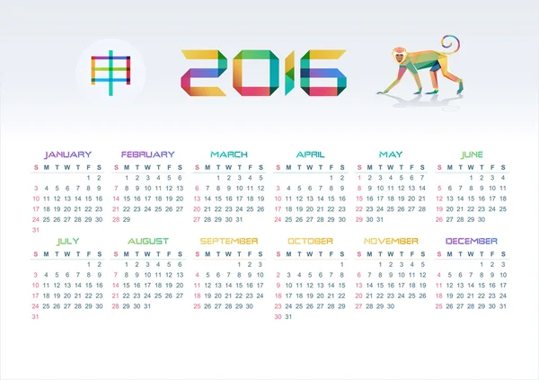 Восточный календарь 2016 — стоковый вектор