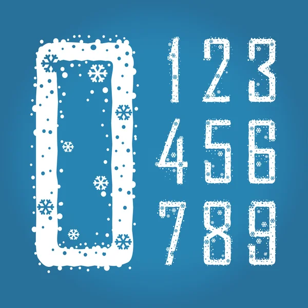 Digits with snowflakes and snow — Stock Vector