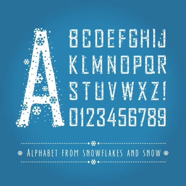 Lettere di alfabeto e numeri da fiocchi di neve — Vettoriale Stock