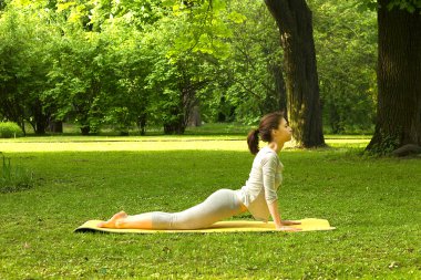 Kız uygulamaları yoga doğada.