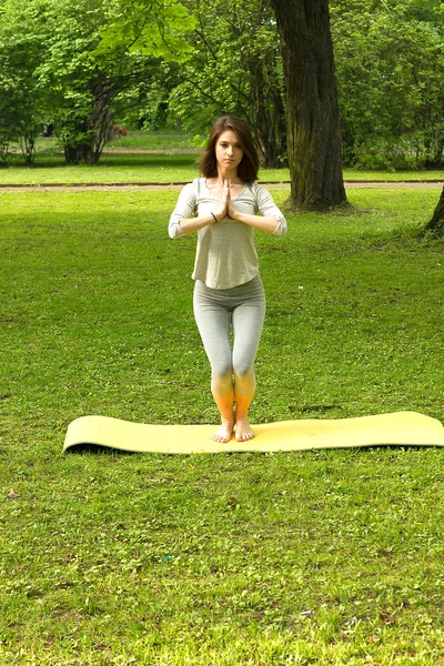 Chica practica yoga en la naturaleza . —  Fotos de Stock