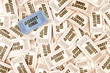 Admit one cinema tickets background with one unique blue ticket clipart