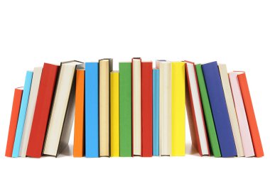 Long row of colorful library books isolated on white background  clipart