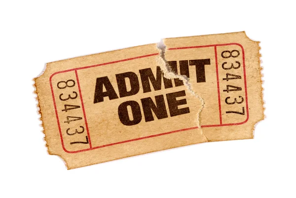 Old torn and stained admit one movie ticket — Stock Photo, Image