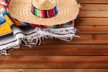 Meksika cinco de mayo ahşap arka plan Meksika Meksika şapkası