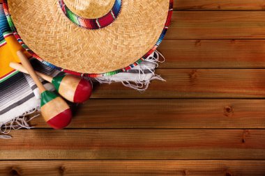 Meksika cinco de mayo ahşap arka plan Meksika Meksika şapkası