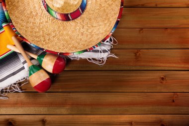 Mexico cinco de mayo wood background mexican sombrero clipart