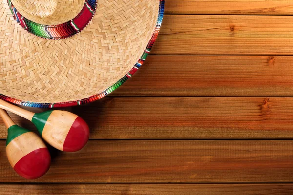 Mexiko cinco de mayo trä bakgrund mexikanska sombrero — Stockfoto