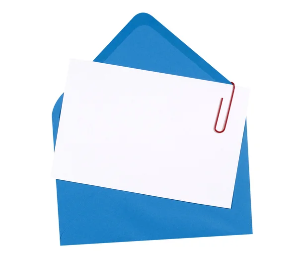 Lege uitnodiging verjaardagskaart met blauwe envelop — Stockfoto
