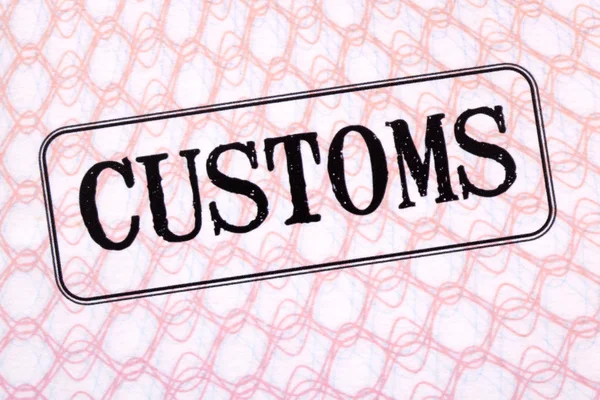 Customs stamp on passport paper, close up — Stock Photo, Image