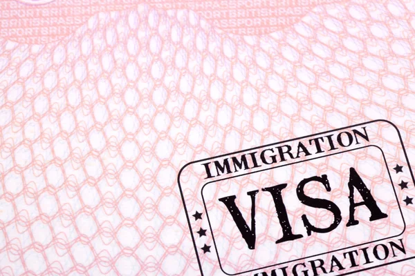 Immigrazione visto timbro pagina del passaporto da vicino — Foto Stock