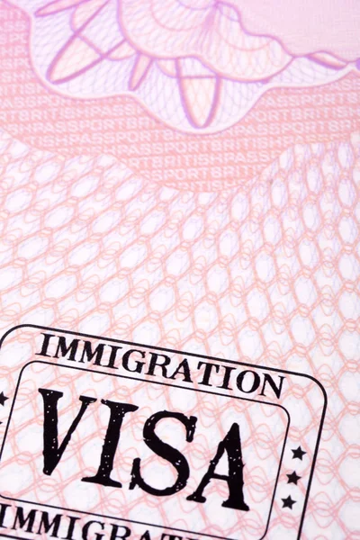 Immigratie stempel paspoort visabladzijde close-up — Stockfoto