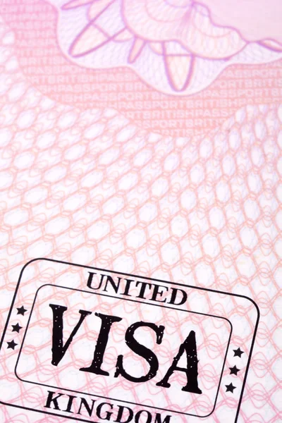 Reino Unido visto imigração selo passaporte página close-up, espaço de cópia, ve — Fotografia de Stock