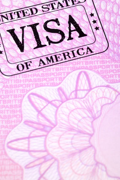 USA visa stamp passport page, copy space, vertical — Stock Photo, Image