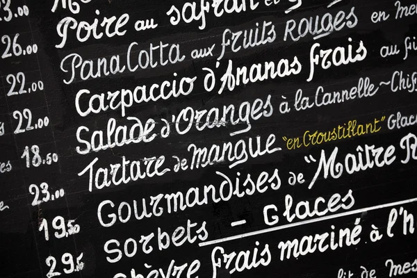 Restaurant menu in Paris — Stock Photo, Image