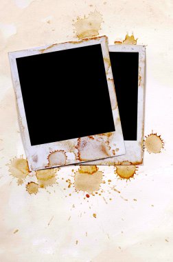 Eski vintage polaroid tarzı boş fotoğraf yazdırma çerçeveleri lekeli 