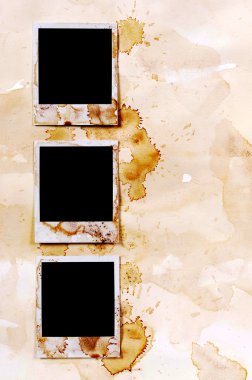 Satır eski Vintage polaroid tarzı boş fotoğraf yazdırma çerçeveleri lekeli