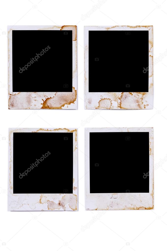 Old vintage stained polaroid style blank photo print frames isol