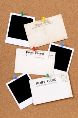 Old postcards with blank photo prints clipart