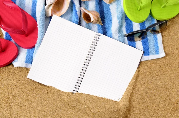 Beach background with diary book with diary book — Stock Photo, Image