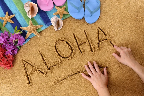 Aloha escritura de playa — Foto de Stock