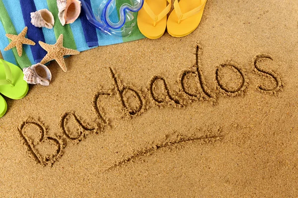 Barbados beach writing — Stock Photo, Image