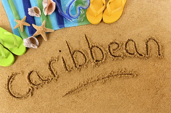 Caraibi spiaggia scrittura — Foto Stock