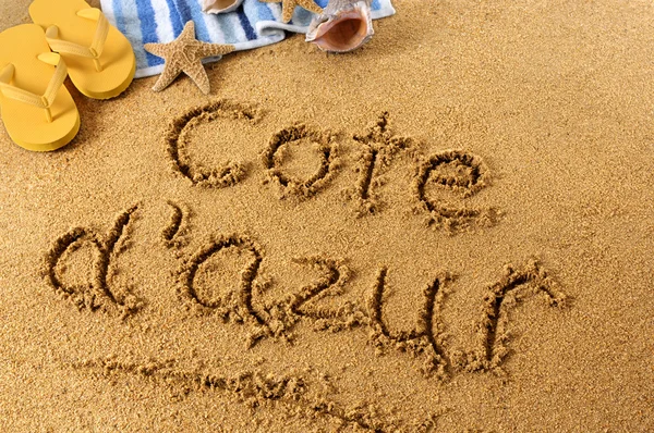 Cote d'Azur strand schrijven — Stockfoto