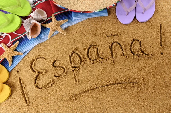 Espanha praia escrita — Fotografia de Stock