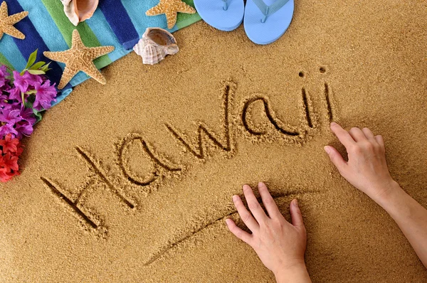 Hawaii spiaggia scrittura — Foto Stock