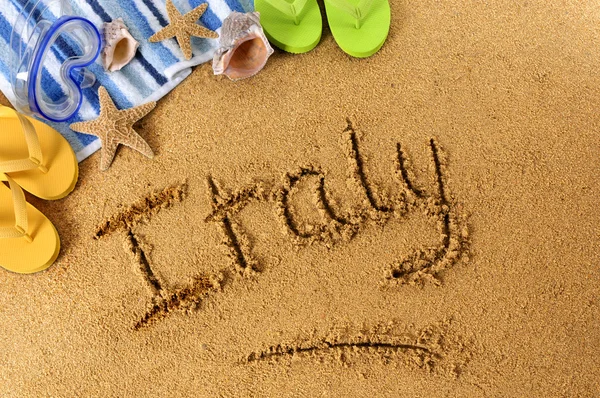 Itália escrita praia — Fotografia de Stock