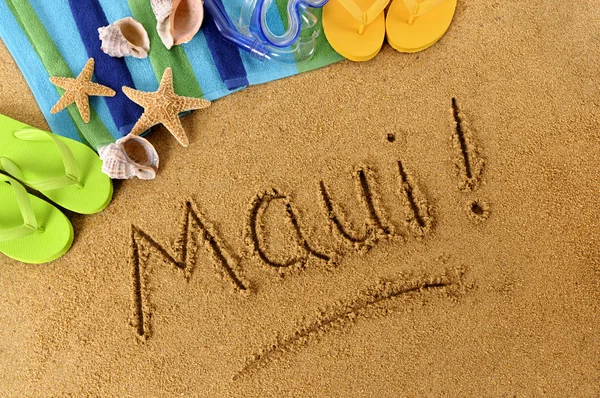 Maui! stranden skrift — Stockfoto