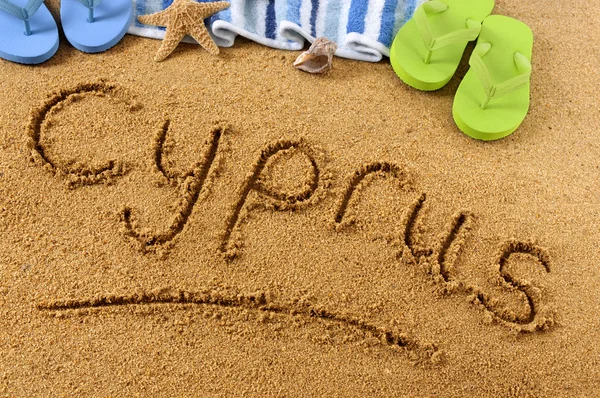 キプロスのビーチの書き込み ストック写真