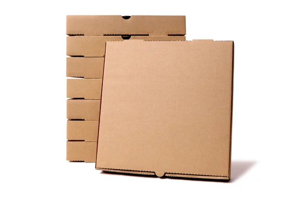 Stack of brown pizza boxes with display box — Stock Photo, Image