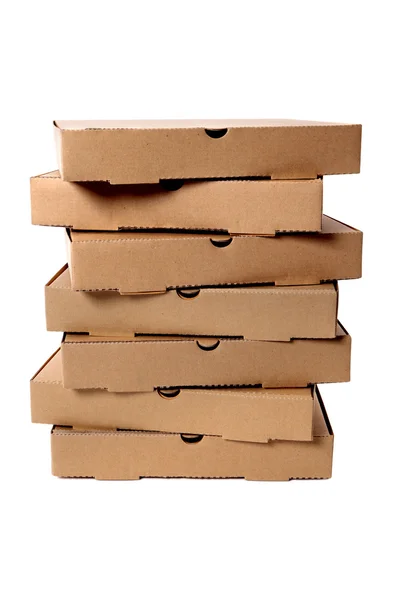 Pila de cajas de pizza marrón — Foto de Stock