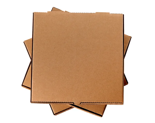Stapel van drie bruin pizzadozen — Stockfoto