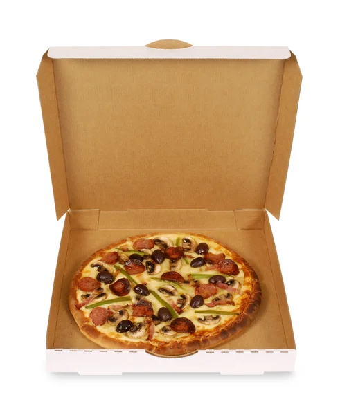 Пицца в белой коробке — стоковое фото