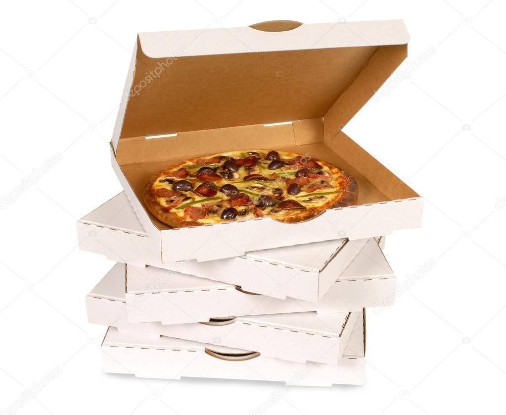 Pizza in plain white box