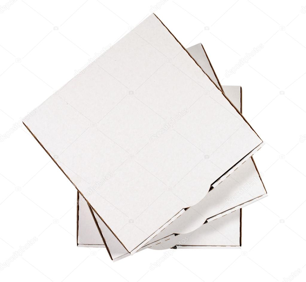 Small stack of plain pizza boxes