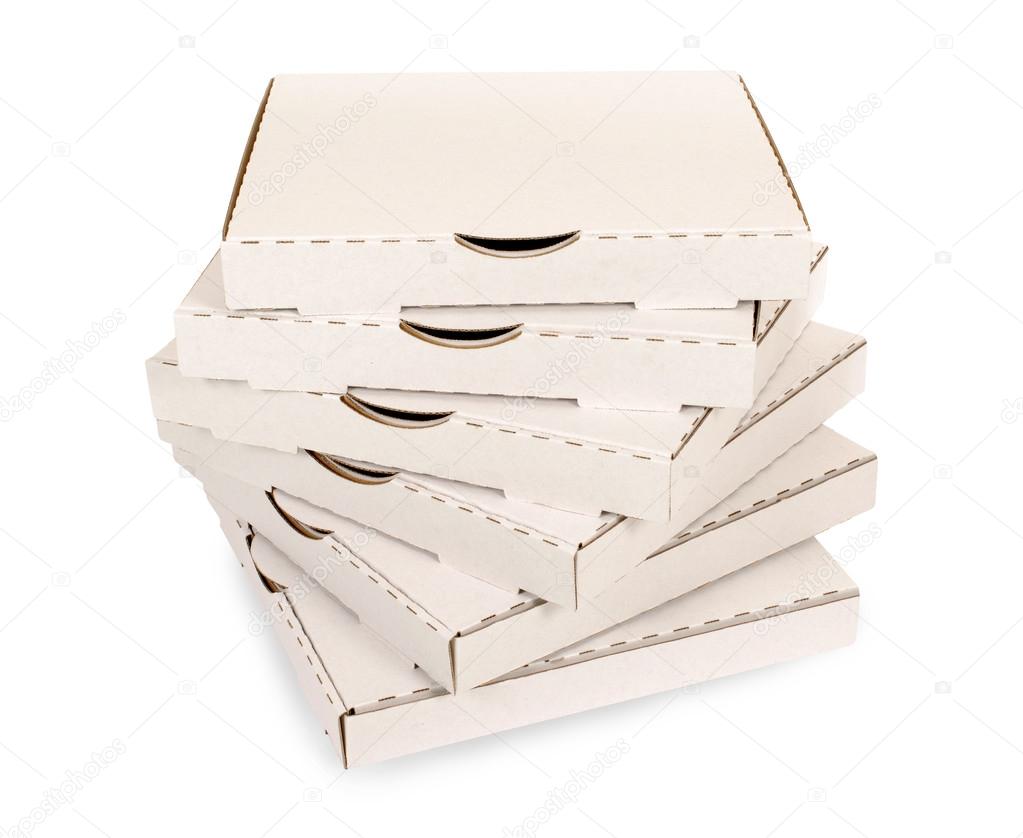 Small stack of plain pizza boxes