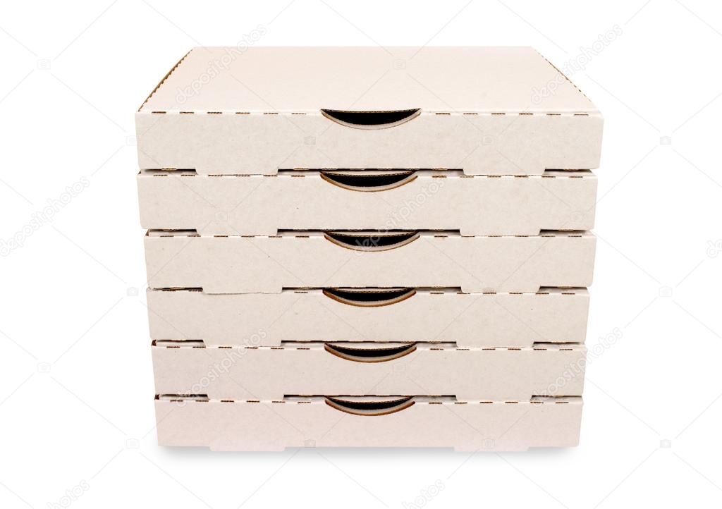 Small stack of plain pizza boxes