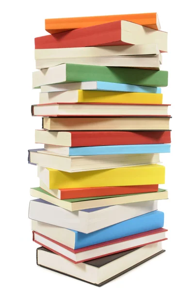 Very tall stack of colorful books — Stock Photo, Image