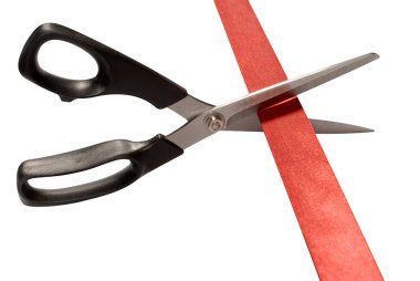 Scissors cutting red tape clipart
