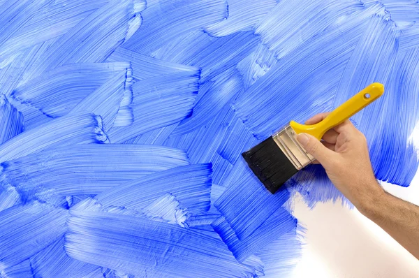 Partly painted blue wall — Stock Photo, Image