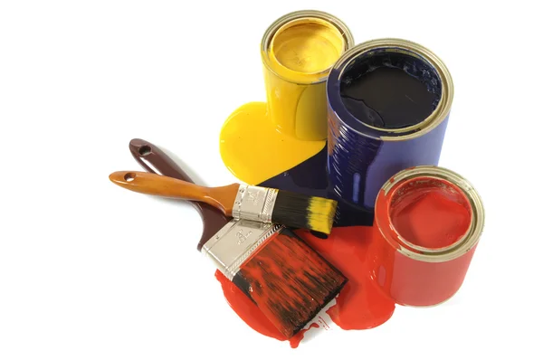 Messy paint tins — Stock Photo, Image