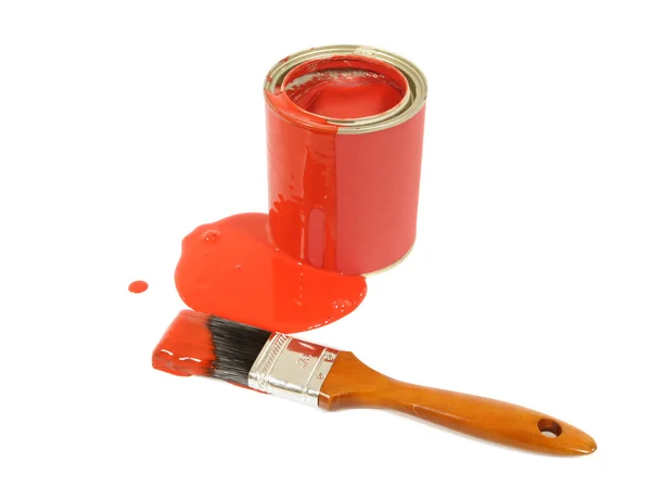 Lata de tinta vermelha bagunçada — Fotografia de Stock